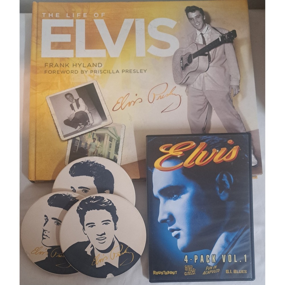 Elvis Presley Collectors Lot Book DVD Coasters Memorabilia Bundle King Of Rock